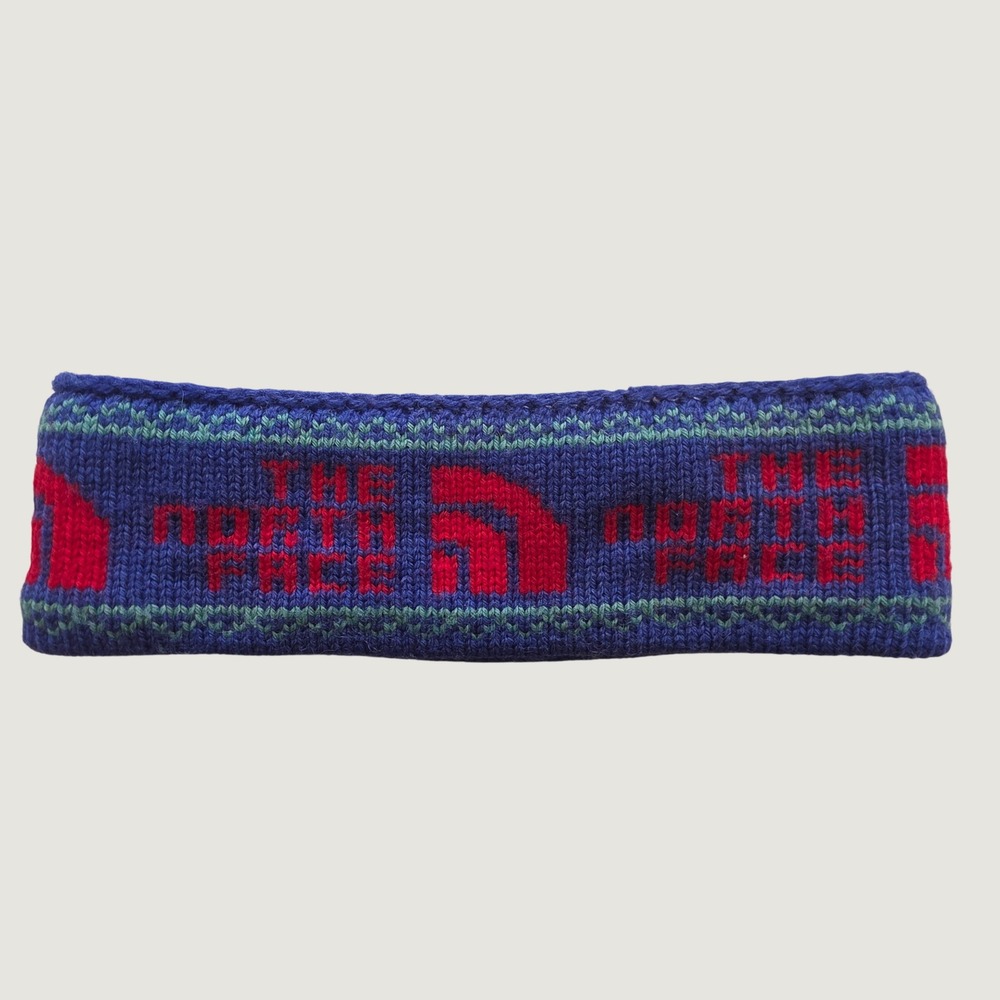 Vintage The North Face Headband Ear Warmer 100% Wool Blue Red Rare 80s